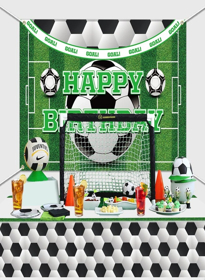 PIXHOTUL Soccer Happy Birthday Backdrop and Tablecloth Set - Soccer Theme Party Photo Props with Plastic Tablecloths Decorations for Kids Soccer Themed Birthday Party Decorations - Image 5